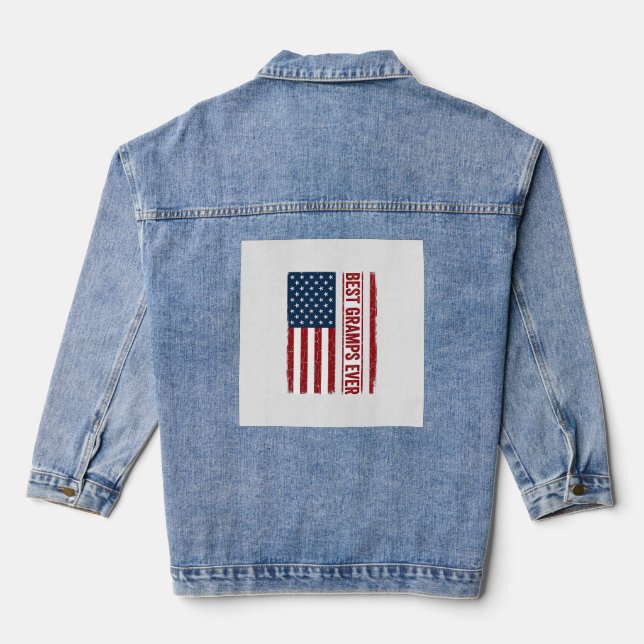 Best Gramps Ever Patriotic Flag Vector Design_1 Denim Jacket (Back)