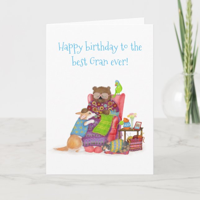 Best Gran ever birthday card with cute bear (Front)
