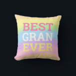 Best Gran Ever Rainbow Colors Name Throw Pillow<br><div class="desc">A special gift for your gran, with Best Gran Ever set in large typography in a mix of colors on a rainbow colored background. On the back is your gran’s name which you can easily personalise. You can change the words if required, try to keep to same number of letters...</div>