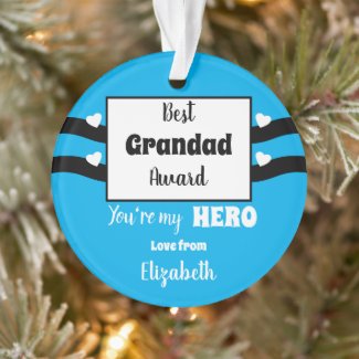 Best Grandad award hero name photo blue white Ornament