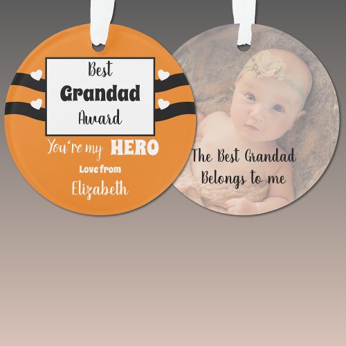 Best Grandad award hero name photo orange white Ornament