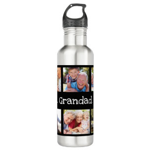 Best Grandad Ever 6 Photo Collage Black and White Stainless Steel Water Bottle
