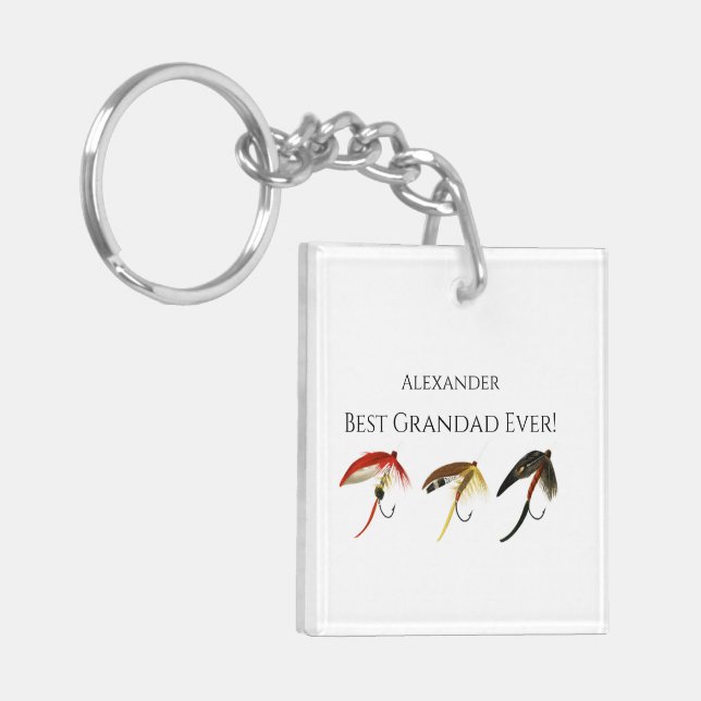 Best Grandad Ever! Fly Fish Fishermen Flyfishing Keychain (Front Left)