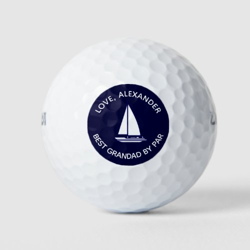 Best Grandad Ever Sailboat Monogram Name Navy Blue Golf Balls