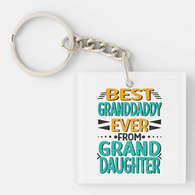 Best Granddaddy Granddaughter, Green Orange Modern Keychain (Front)