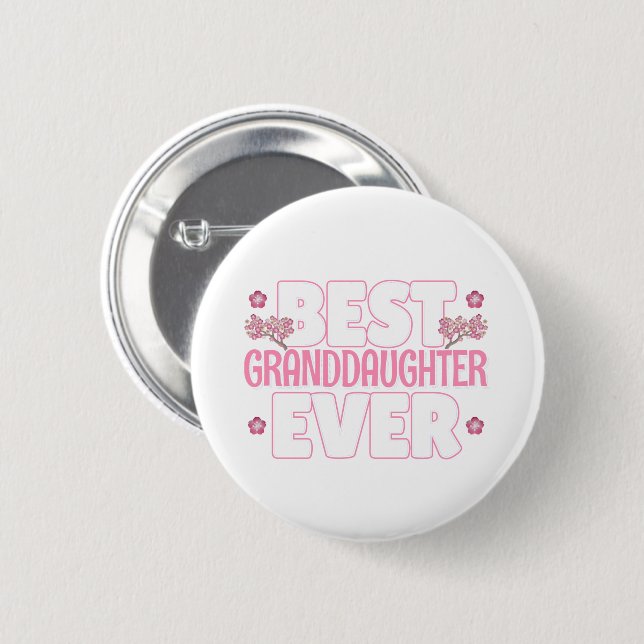 Best Granddaughter Ever - Cherry Blossoms Button (Front & Back)