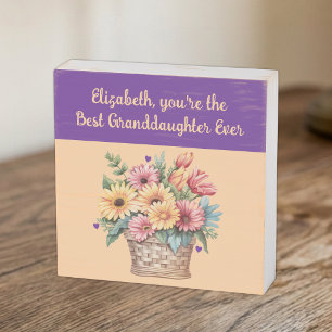 Best granddaughter ever flowers orange rustic wooden box sign