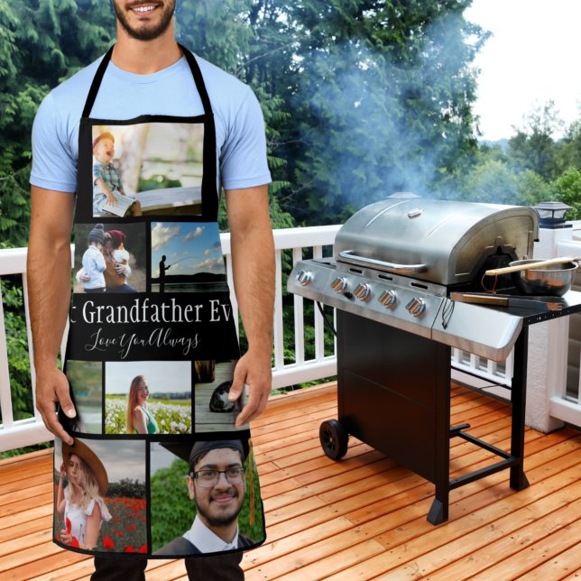 Best Grandfather Ever 8 Photo Collage White Script Apron (Creator Uploaded)