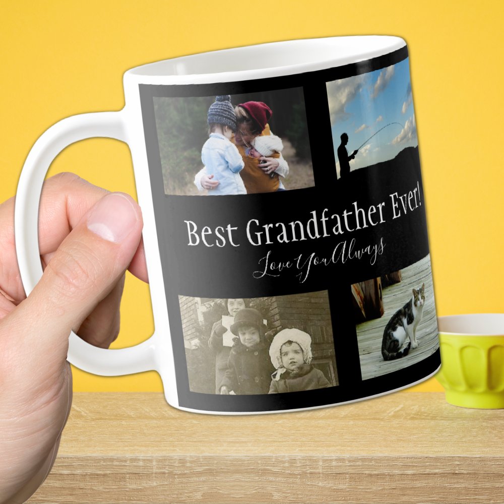 Discover Best Grandfather Ever Custom Photo Collage White Coffee Mug