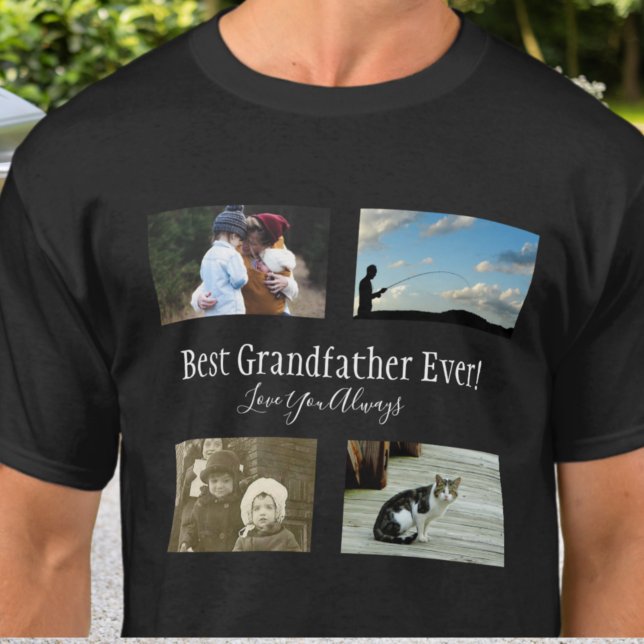 Best Grandfather Ever Photo Collage White Script T-Shirt (Creator Uploaded)