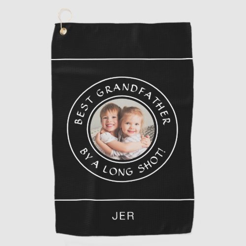 Best Grandfather Golfer Funny Photo Gift Black Golf Towel