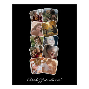 Best Grandma 10 Photo Black Background Collage Poster