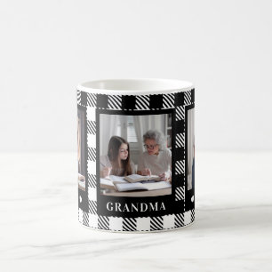 Best Grandma 3 Photo Black White Plaid Mug