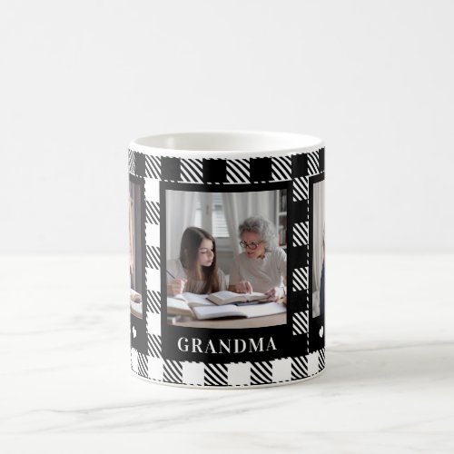 Best Grandma 3 Photo Black White Plaid Mug