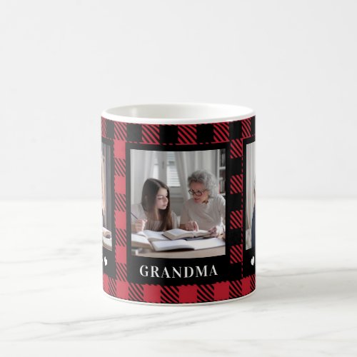 Best Grandma 3 Photo Buffalo Plaid Mug