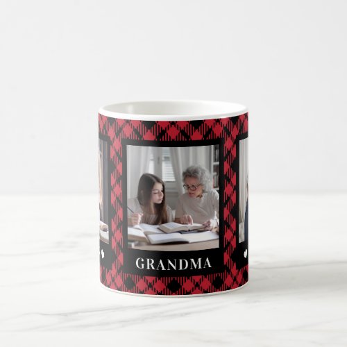 Best Grandma 3 Photo Diamond Buffalo Plaid Mug