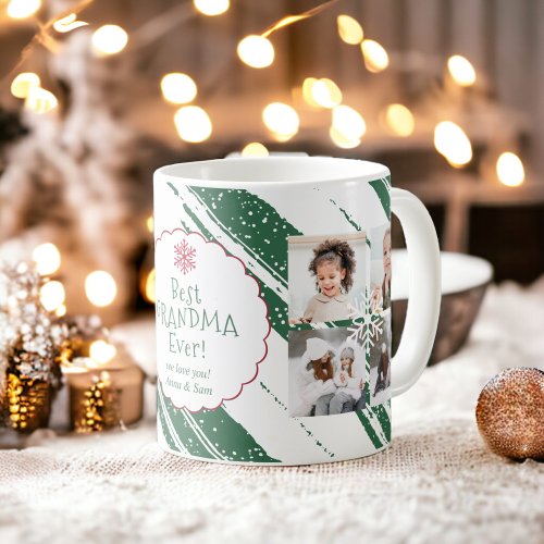 Best grandma 5 photos Christmas stripes snow green Coffee Mug
