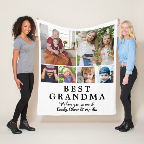 Best Grandma 6 Photo Collage Keepsake Fleece Blanket