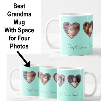 Best Grandma Aqua Hearts Four Kids Photo Collage 
