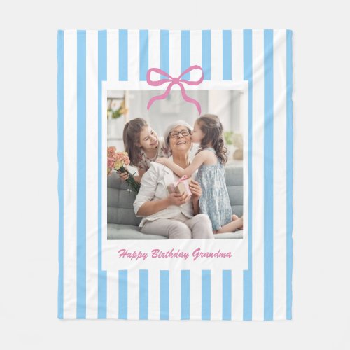 Best Grandma Birthday Gift Custom Photo Stripe Fleece Blanket