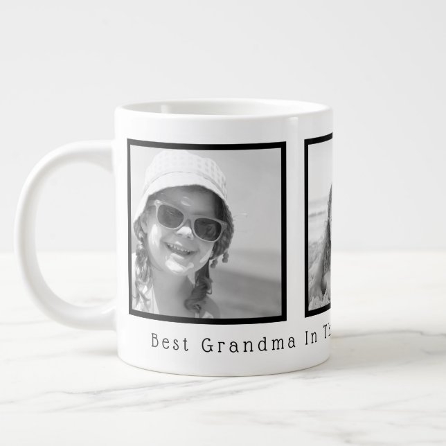 Best Grandma Black and White Black Frame 3 Photos Giant Coffee Mug (Left)