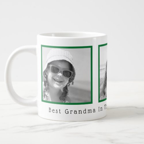 Best Grandma Black and White Green Frame 3 Photos Giant Coffee Mug