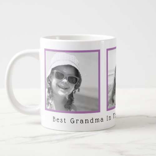 Best Grandma Black and White Purple Frame 3 Photos Giant Coffee Mug