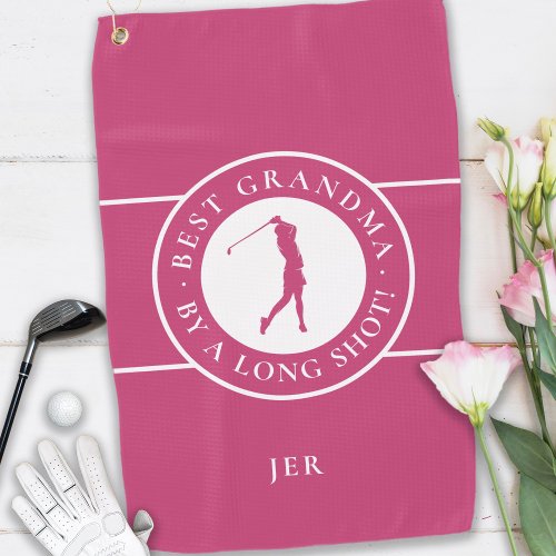 Best Grandma By A Long Shot Ladies Monogram Pink Golf Towel