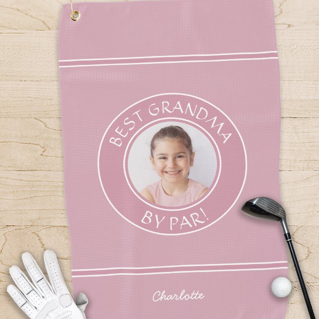 Best Grandma By Par Elegant Golfer Pink Photo Fun Golf Towel (Best Grandma By Par Elegant Golfer Pink Photo Fun Golf Towel)