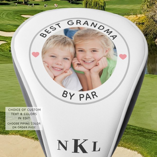 BEST GRANDMA BY PAR Photo Monogram Initials Heart Golf Head Cover (Creator Uploaded)