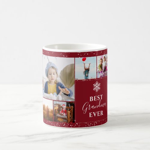 Best grandma Christmas 5 photos collage grid red  Coffee Mug