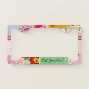 Best Grandma! - Colorful floral vintage collage License Plate Frame