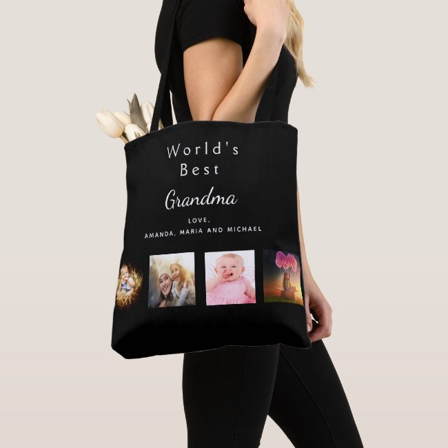 Best Grandma custom family photo collage black Tote Bag