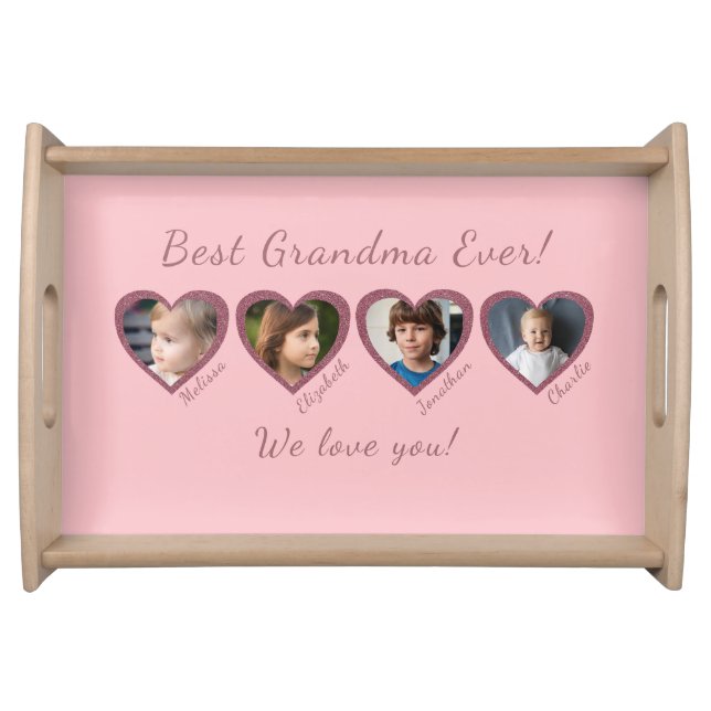 Best Grandma Custom Four Photo Template  Serving Tray (Front)