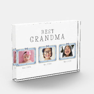 Best Grandma Est Custom Date 3 Photo Cute Preppy Acrylic Award