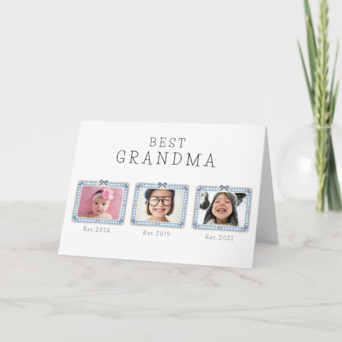 Best Grandma Est Custom Date 3 Photo Cute Preppy Card