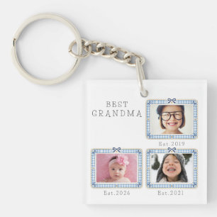 Best Grandma Est Custom Date 3 Photo Cute Preppy Keychain