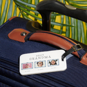 Best Grandma Est Custom Date 3 Photo Cute Preppy Luggage Tag