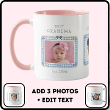 Best Grandma Est Custom Date 3 Photo Cute Preppy