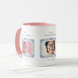 Best Grandma Est Custom Date 3 Photo Cute Preppy Mug