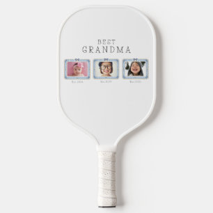 Best Grandma Est Custom Date 3 Photo Cute Preppy Pickleball Paddle