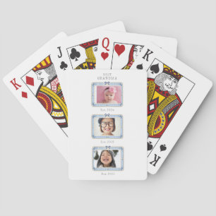 Best Grandma Est Custom Date 3 Photo Cute Preppy Poker Cards