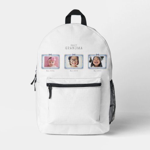 Best Grandma Est Custom Date 3 Photo Cute Preppy Printed Backpack