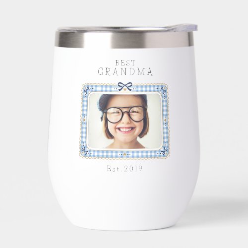 Best Grandma Est Custom Date 3 Photo Cute Preppy Thermal Wine Tumbler