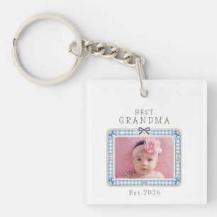 Best Grandma Est Custom Date Photo Cute Preppy Keychain