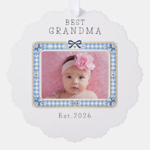 Best Grandma Est Custom Date Photo Cute Preppy Ornament Card