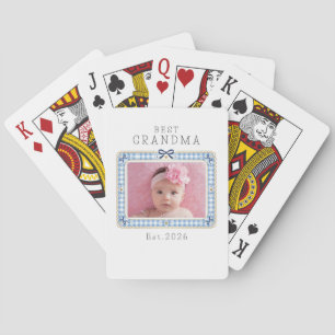 Best Grandma Est Custom Date Photo Cute Preppy Poker Cards