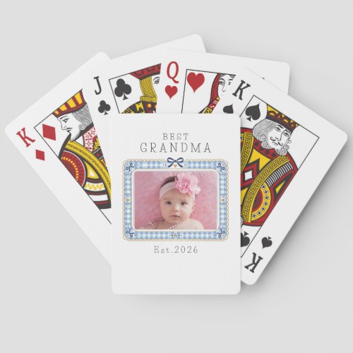 Best Grandma Est Custom Date Photo Cute Preppy Poker Cards