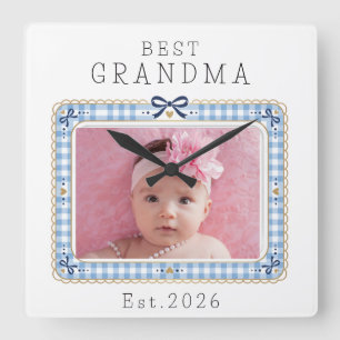 Best Grandma Est Custom Date Photo Cute Preppy Square Wall Clock