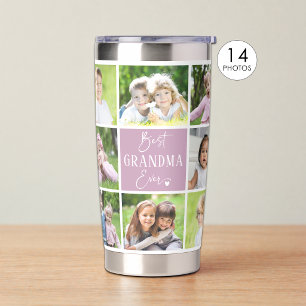 Best Grandma Ever 14 Photo Collage Custom Colors Insulated Tumbler